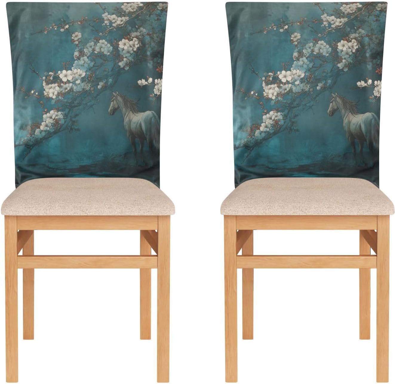 ALAZA Horse Flowers Chair Back Cover Set of 6, Washable Reusable Removable Chair Slipcovers Decorative Chair Cover for Home Kitchen Wedding Party