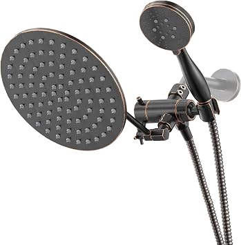 Solid Metal 3-Spray Dual Shower Head Combo with 12 Inch Adjustable Arm Extension, Oil Rubbed Bronze | Hand Held Shower Head with Hose, 8 Inch Rainfall, 3-Way Diverter and Shower Arm Extension