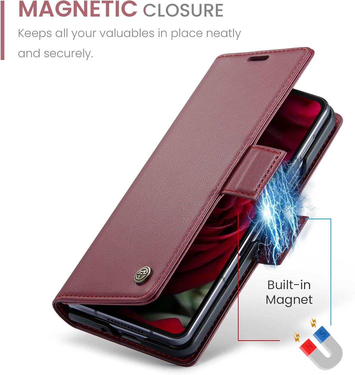for Samsung Galaxy Z Fold 6 Wallet Case, RFID Blocking with Kickstand 3 Credit Card Slot and Cash Slot Magnetic Closure Wireless Charging Slim PU Leather Protective Cover - Wine