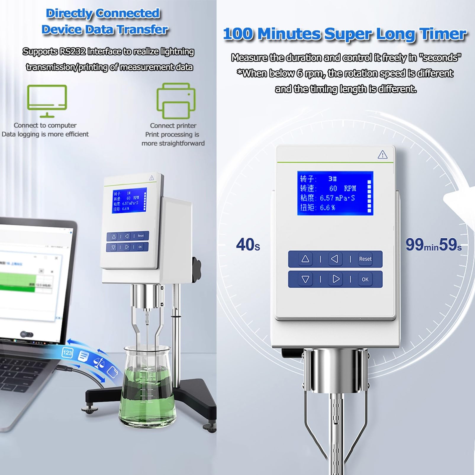 Viscosímetro digital giratorio con interfaz RS232, medidor de viscosidad rotacional de laboratorio 10-6,000,000 mPa.s, probador de fluidos de precisión del 2% con 4 rotores escaneo automático NDJ-8S