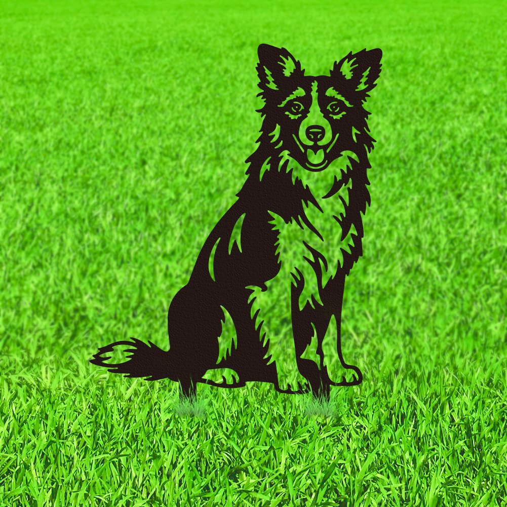 WADORN Border Collie Metal Decorative Garden Stakes, Black Dogs Silhouette Metal Outdoor Statues Aniaml Pet Gifts for Women Men Dog Lovers Gifts Black Yard Art Decorations for Backyard Patio Lawn
