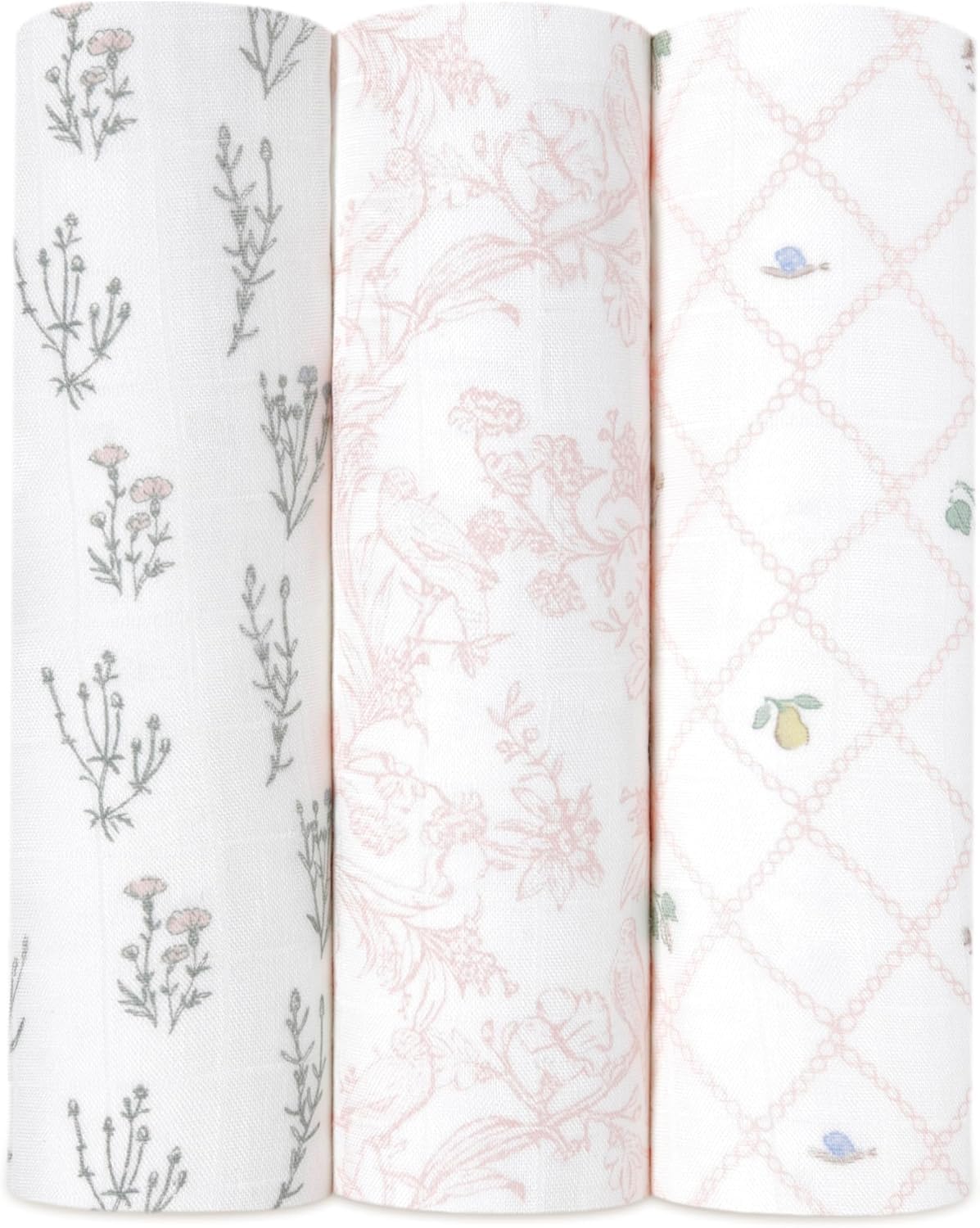 aden + anais Seidig weiche Wickeldecke, Boutique-Musselin-Decke für Mädchen und Jungen, Baby-Wickeltuch, ideales Wickelset für Neugeborene und Kleinkinder, 3 Stück, französisches Blumenmuster