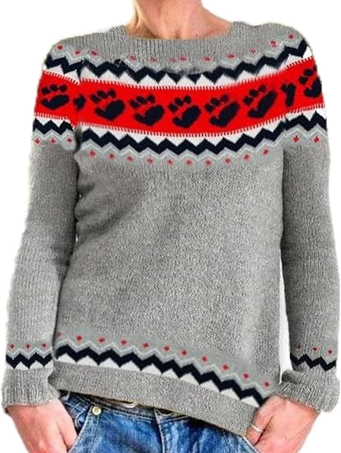 Fair Isle Sweater for Womens Winter Long Sleeve Vintage Knitted Sweater Casual Fall Crew Neck Pullover Sweaters