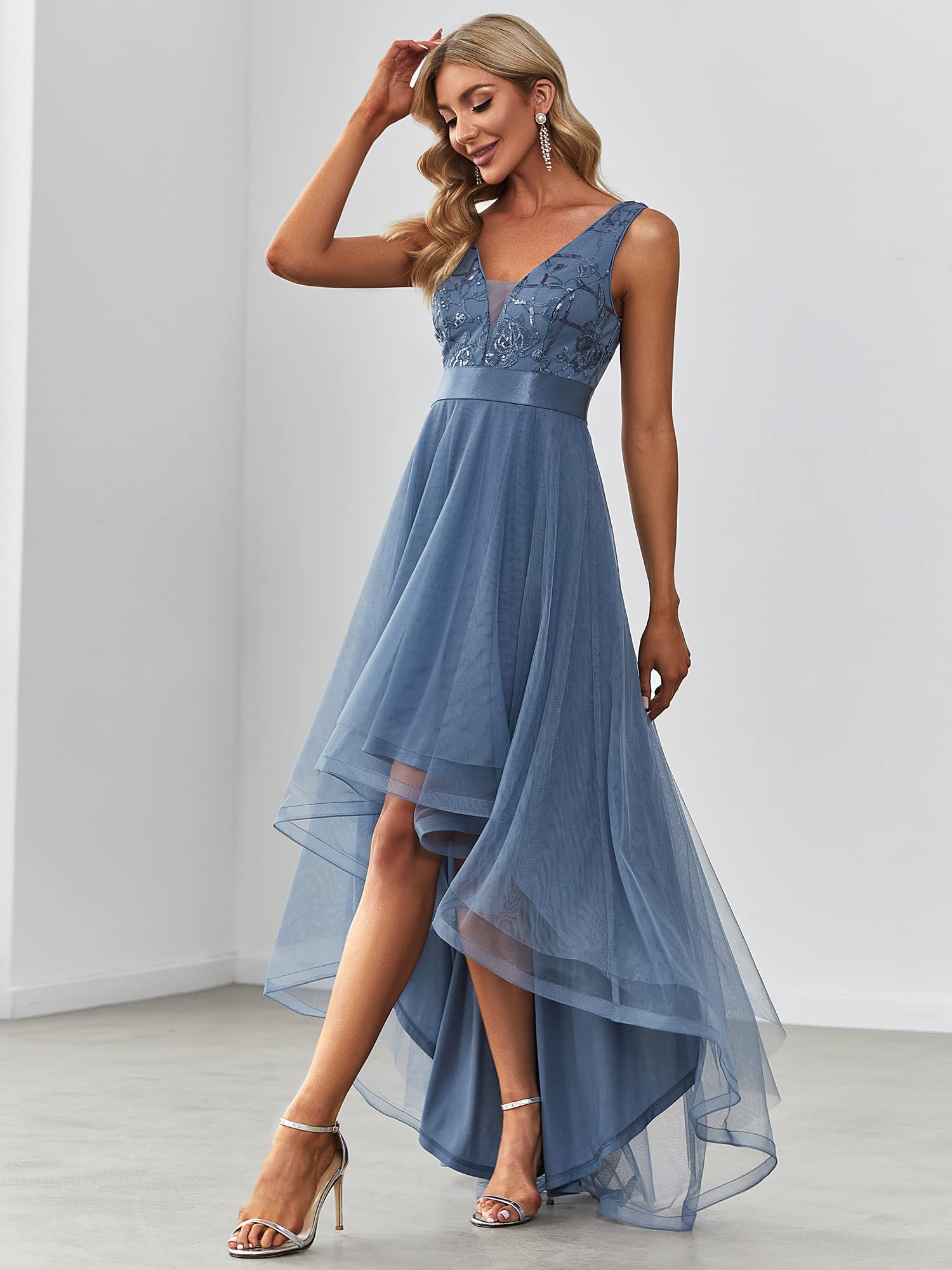 Ever-Pretty Vestiti da Cerimonia e Ballo Stile Impero Linea ad A Scollo a V Hi-Low Elegante Tulle Donna 00793 Taglia Unica