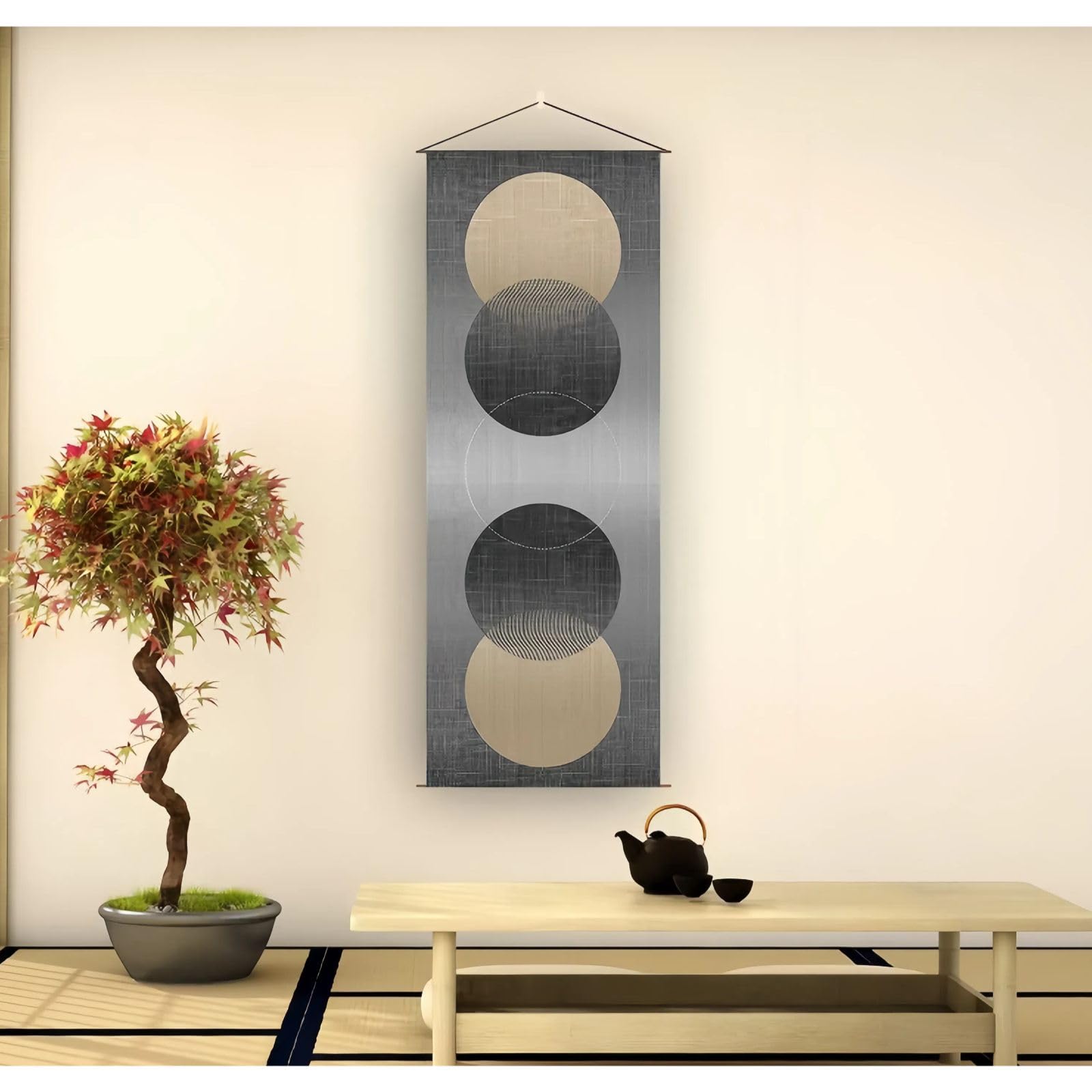 Vtrbwze Japanese Hanging Scroll Wall Art: Zen-Enso Circle Vertical Tapestry - W15.7xH47.2 - Feng Shui & Lucky Symbols for Home, Office Decor - HD Print-CTT-7