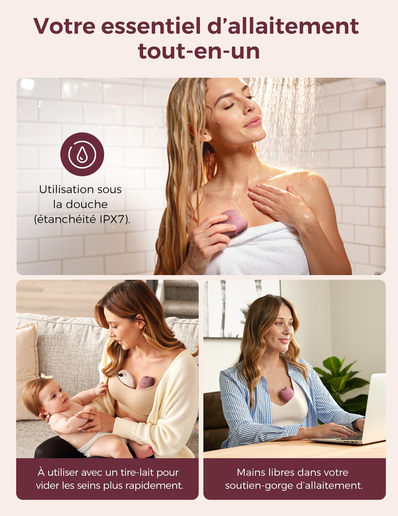 Momcozy A1Pro Masseur d’Allaitement, Vibration et Chauffe Rapide | Vibration Profonde et Chauffe Rapide, Mémoire et Charge Rapide, pour un Usage Pratique pendant l’Expression