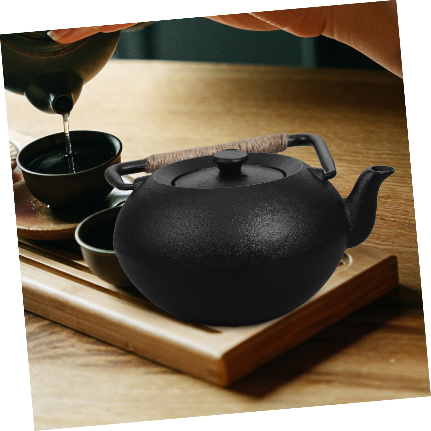 Tetera de Hierro Fundido 600ml Negra con Filtro y Asa | Infusionar Hojas Sueltas, Apta para Camping y Picnic, Hervidor Multifunción para Agua y Té
