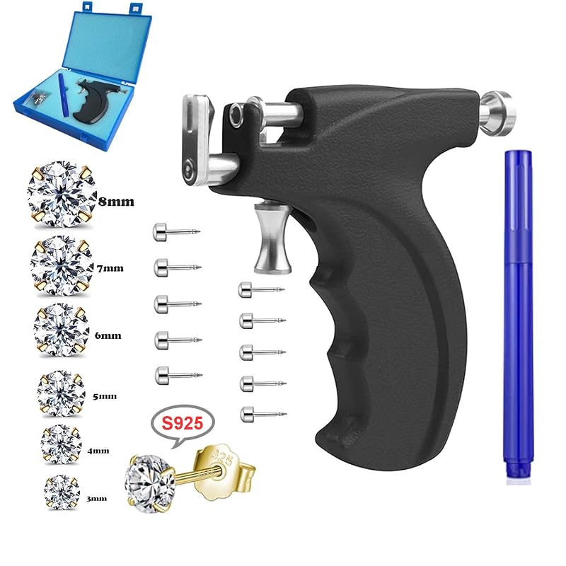 Kit para piercing de orelha LECIEL com pistola reutilizável e 16 pares de brincos