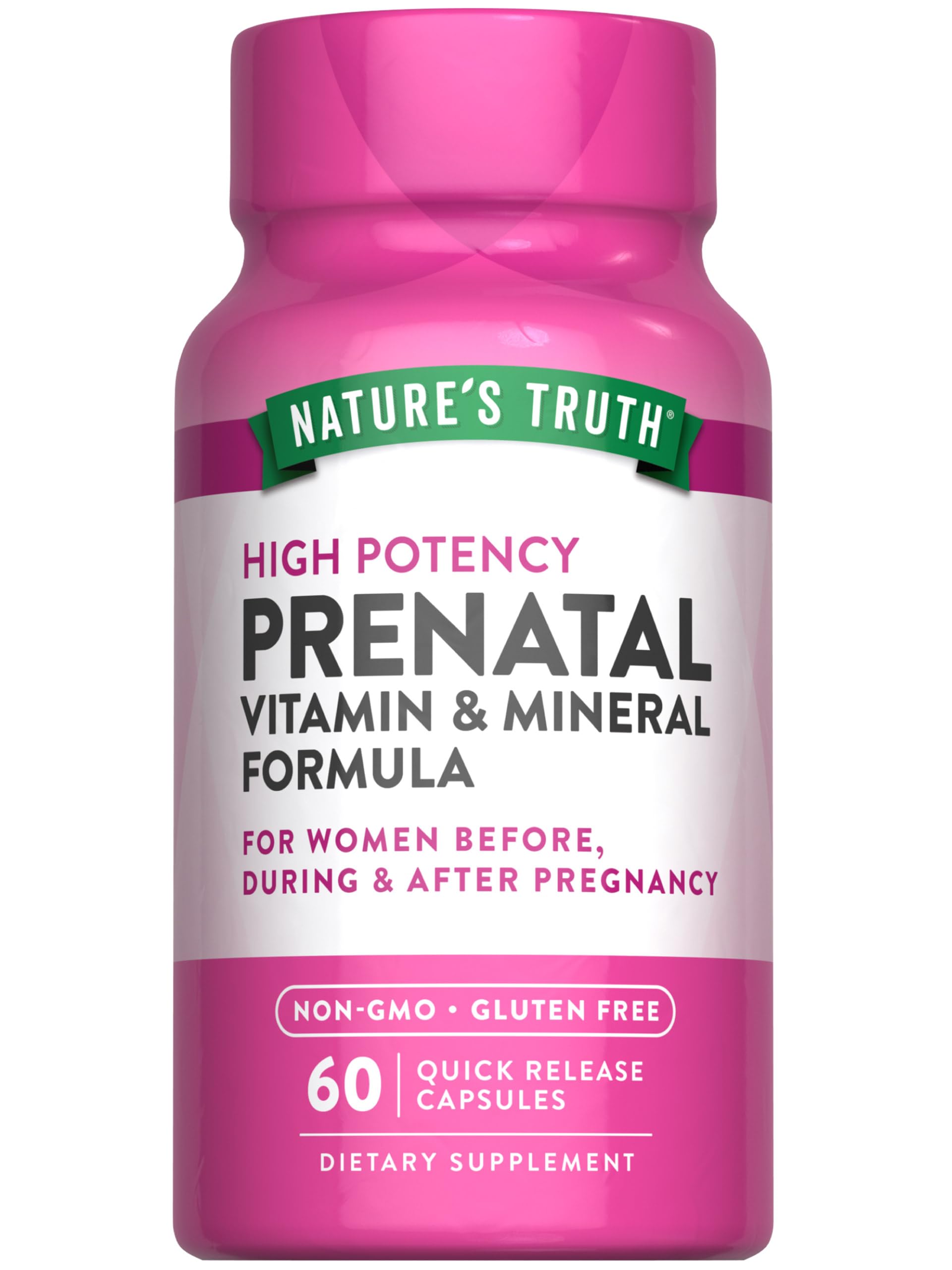 Prenatal Vitamins With Folic Acid | 60 Capsules | Non-GMO & Gluten Free Supplement