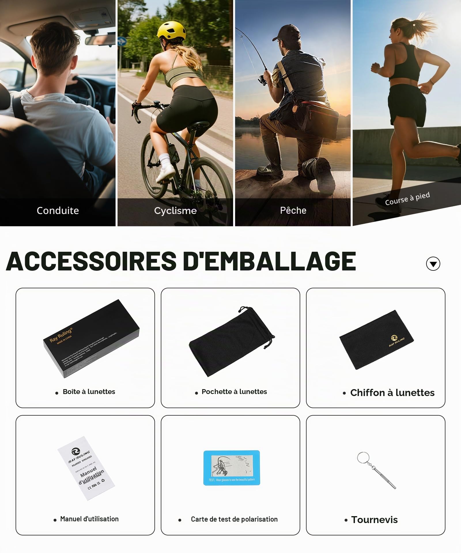 Lunettes de soleil polarisées homme femme, lunettes légères TR90 avec protection UV400, verres TAC anti-éblouissement pour conduite, pêche et usage quotidien, lot de 2