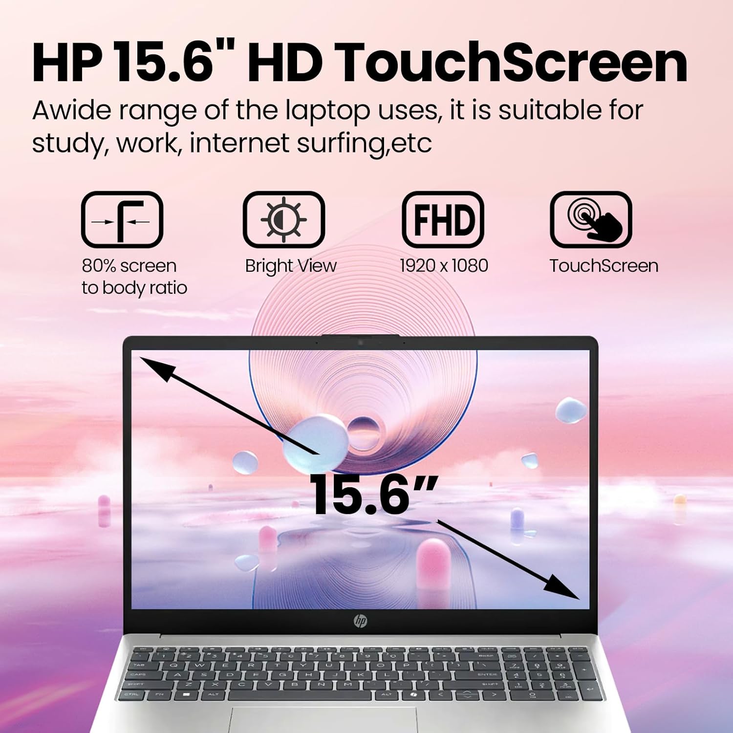 HP 2026 Touchscreen Business Laptop, Intel i7-1355U(up to 5.0 GHz), 15.6" FHD Touch Screen, 16GB RAM, 512GB SSD, Lifetime Win 11 Pro, Wi-Fi 6, Copilot AI, Fast Charge, Numeric Keyboard, Accessories