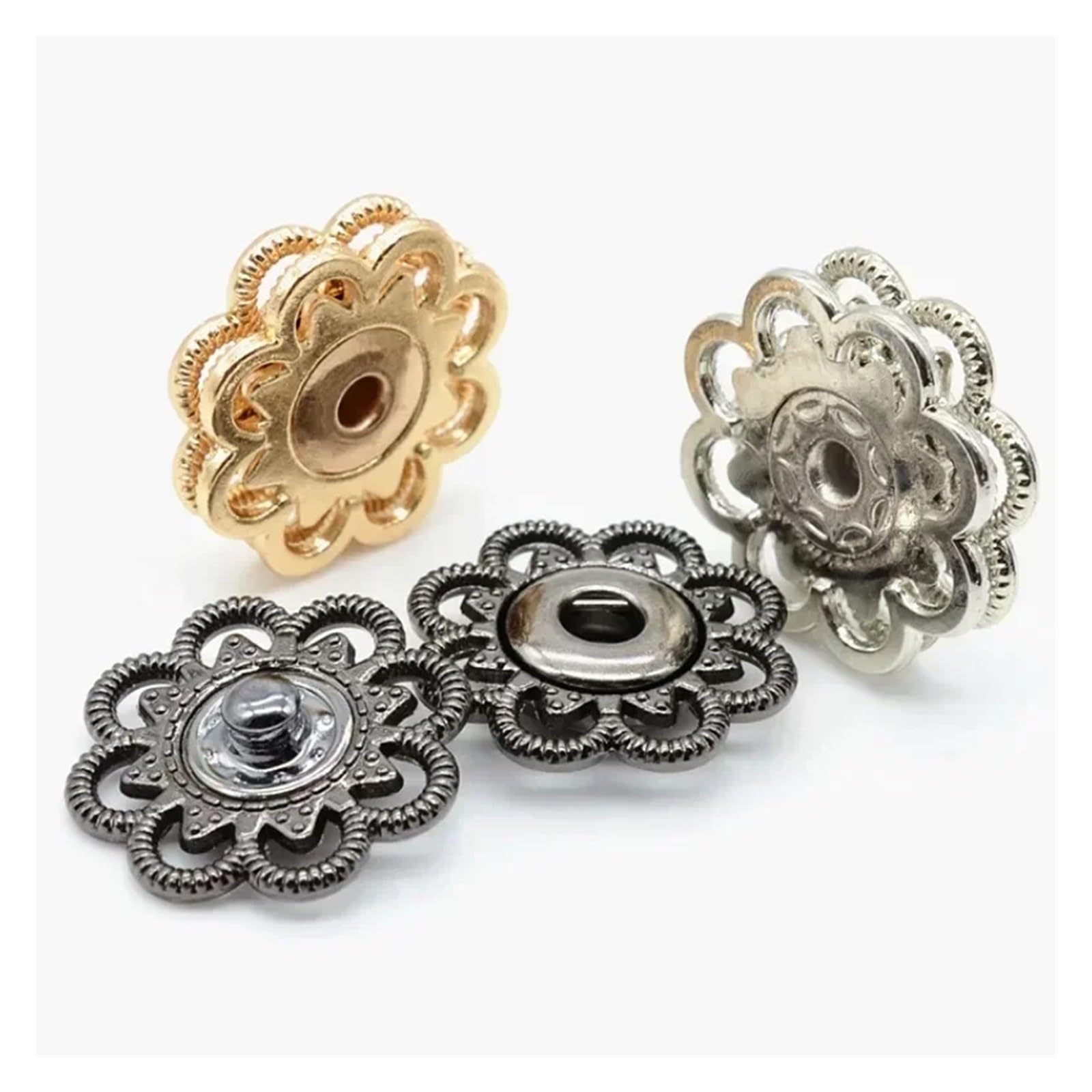 Broches para Tela, 6 Juegos de Botones a presión con diseño Flores, Cierres metálicos Vintage for Coser en Chaquetas, Vaqueros, Manualidades y Costura(Silver,21MM)