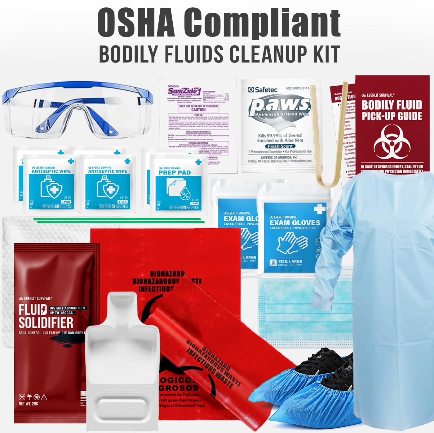 EVERLIT CARE 26 Piece Bodily Fluid Cleanup OSHA Compliant Bloodborne Pathogens Spill Kit Body Protection PPE from Exposure to Blood Vomit and Other potentially infectious Materials 1 Pack — Amazon image 7