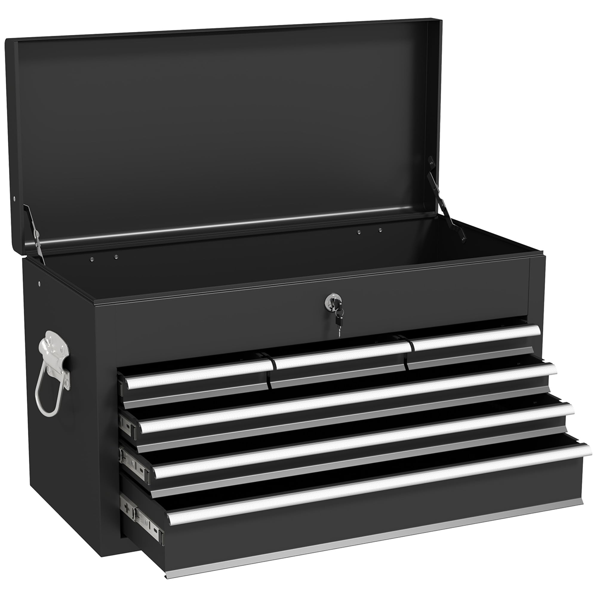 Homcom Unisex Black 6 Drawer Tool Chest, Lockable Metal Tool Box With Top Case, Ball Bearing Runners, Portable Toolbox, 600Mm X 260Mm X 340Mm In