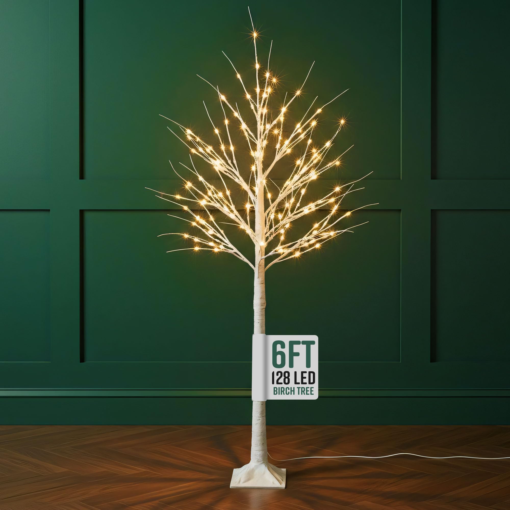 Globrite 6Ft - 128 Led Warm White 6Ft Pre-Lit Twig Christmas Tree With 128 Warm White Leds - White Birch Design, Bendable Branches, Indoor & Outdoor Christmas Decorations