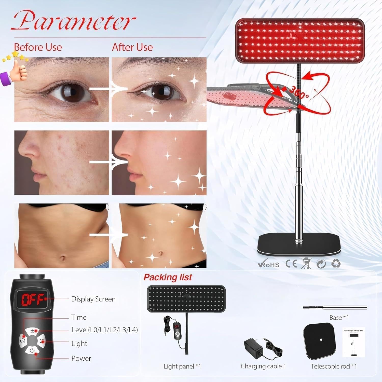 Red & Infrared Light Therapy Lamp for Face and Body with Stand, 660nm & 850nm LED (Invisible 850nm Mode with Indicator) - 6