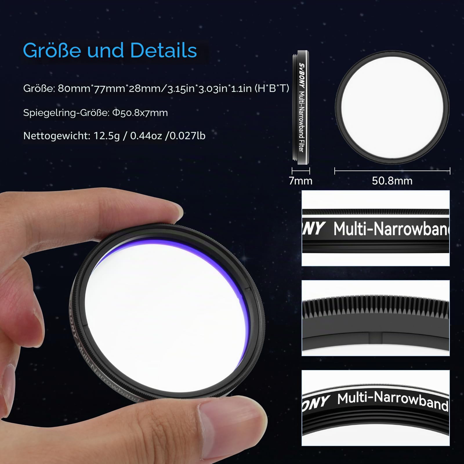 Svbony SV240 Multibandpass-Fotofilter, 2'' Teleskopfilter, NIR-Nahinfrarot-Lichtverschmutzungsfilter, Hohe Durchlässigkeit, Teleskopzubehör für Nebula Galaxy Deep Sky Urban Astrofotografie