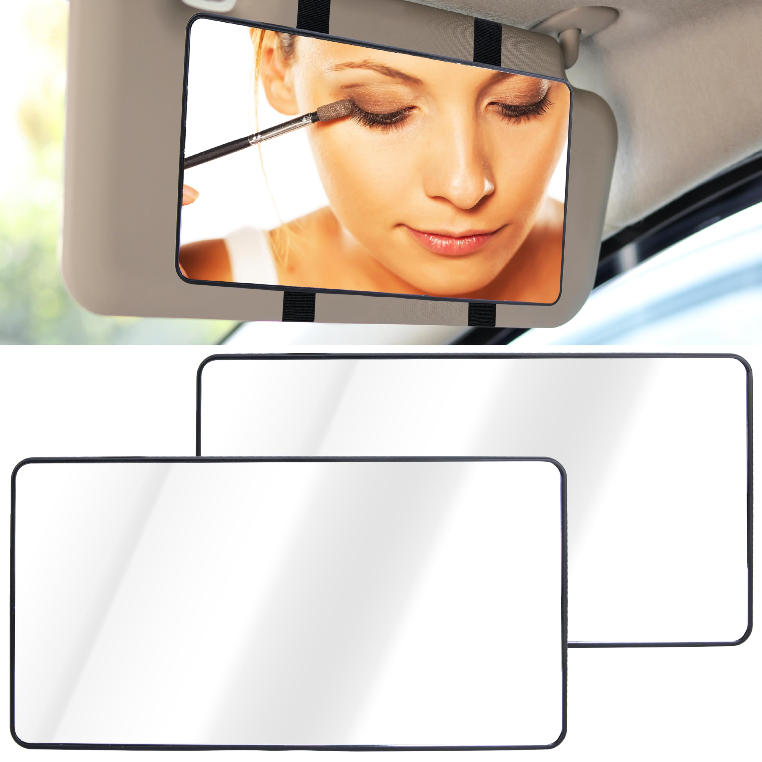 2 PCS Car Sun Visor Mirror Cosmetic Makeup Mirrors with Straps HD Car Interior Cosmetic Mirror Universal Sun