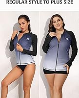 Vista 5 de ATTRACO Traje de baño de manga larga para mujer, con protección solar UV, cremallera y degradado