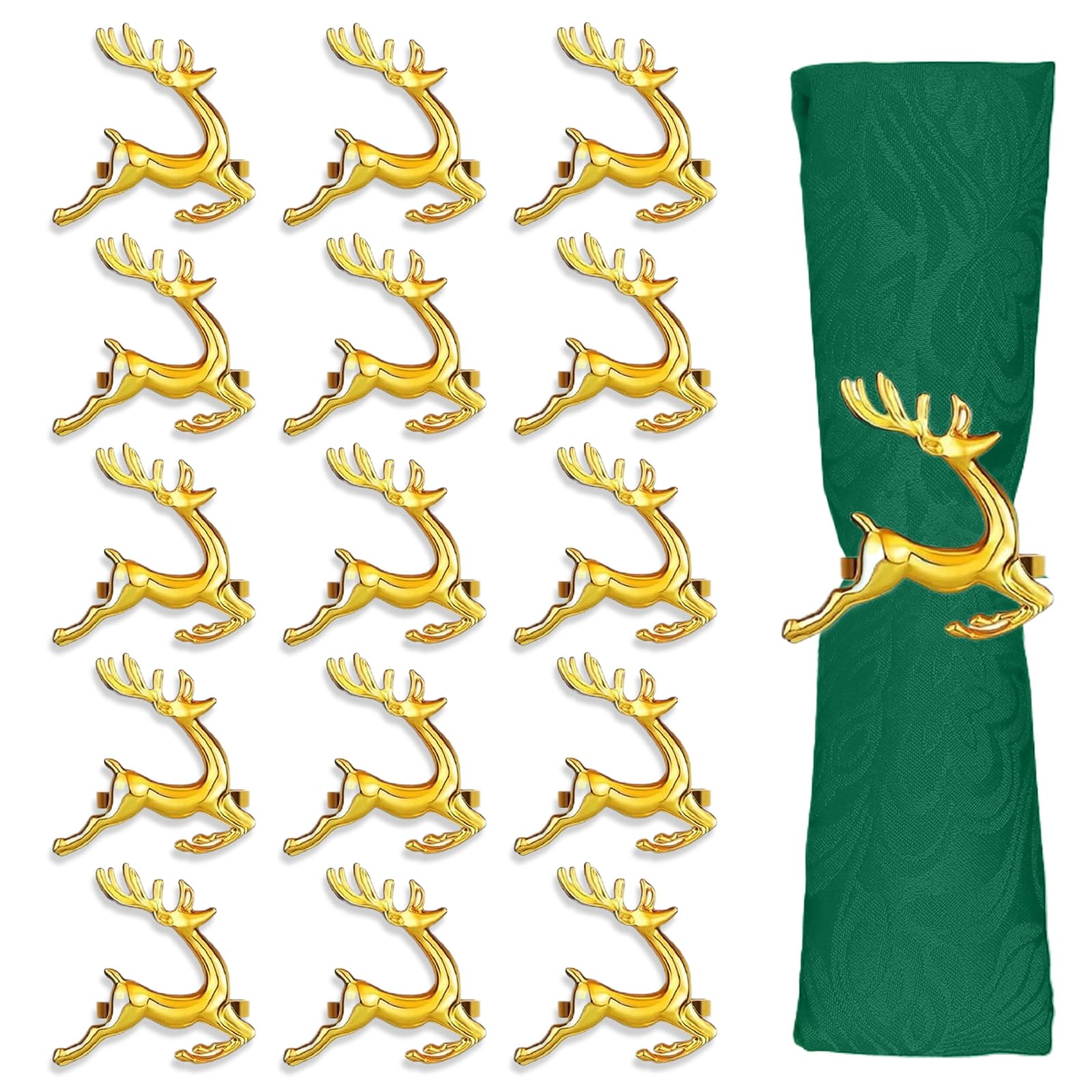 15 Pcs Christmas Reindeer Napkin Rings,Metal Napkin Buckles Hoop Set,Round Gold Serviette Holder Buckles to Buckle the Napkin for Christmas Lunch Thanksgiving Party Holiday Wedding Table Decoration