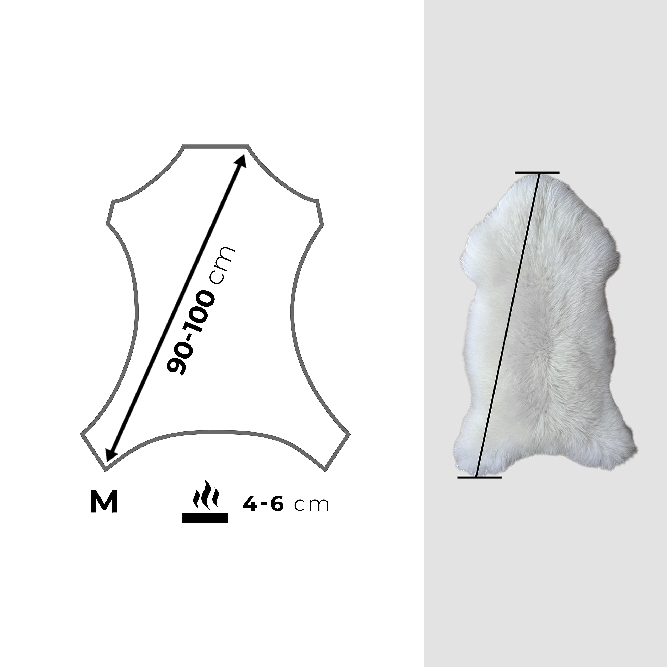 Lammfell Weiß - 90-100 cm, weiches Schaffell Echt für Wohn- und Schlafzimmer, flauschig, naturliche Deko