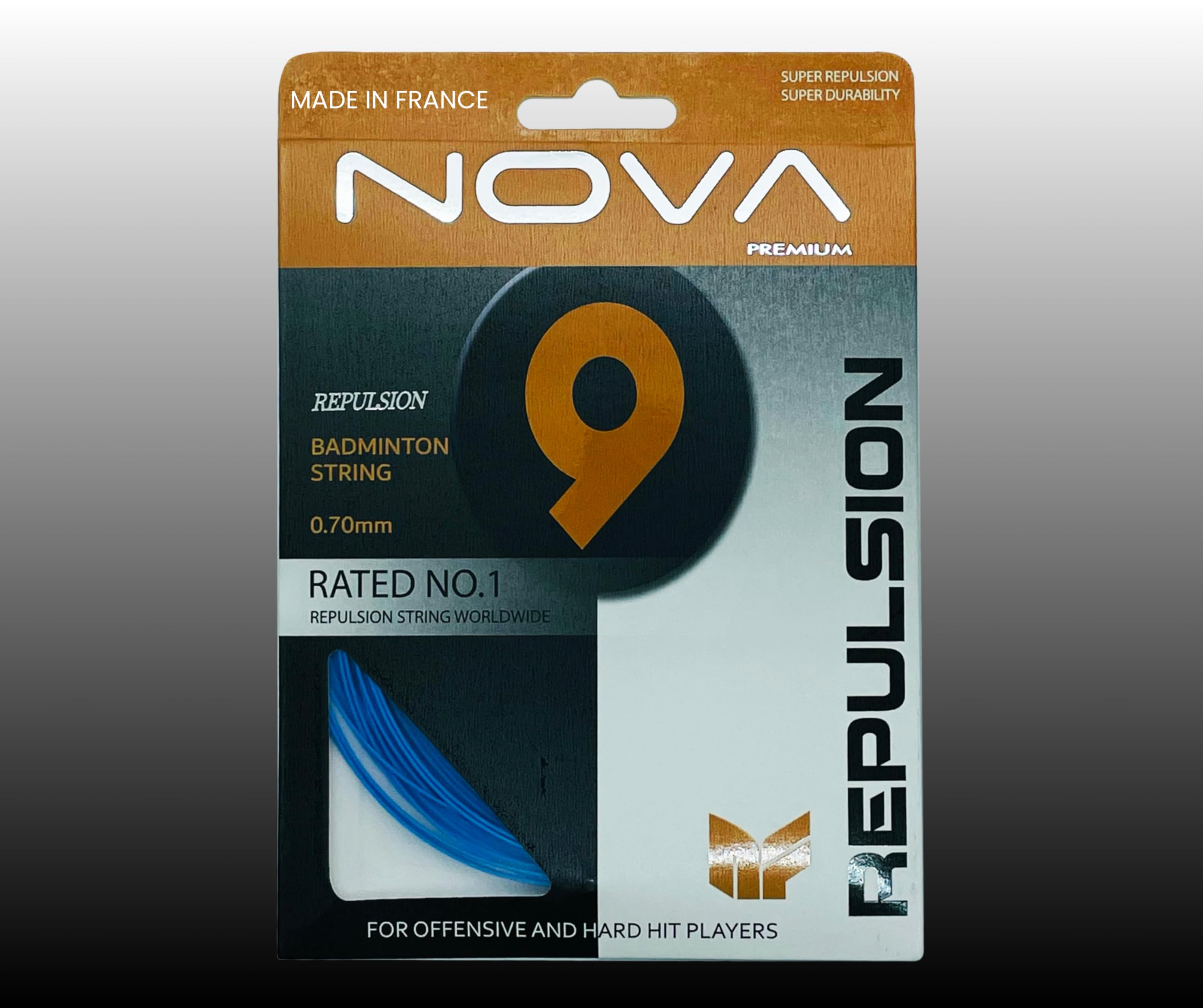 Nova Repulsion 9 Badminton String, 0.70 mm, High Repulsion & Control, Super Shock Absorption, (Blue)-image-47