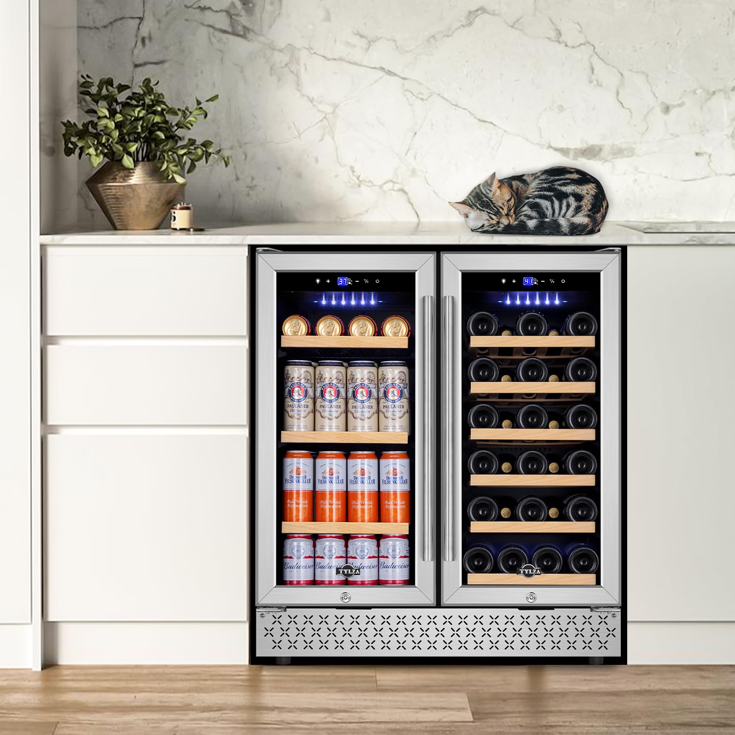 Tylza 30 Inch Wine And Beverage Refrigerator, Dual Zone Wine Beverage Cooler 30" With French Door, Under Counter Wine Beer Fridge Built-In Or Freestanding, Holds 29 Bottles And 110 Cans Tybc200 on Fridge.com - View 2