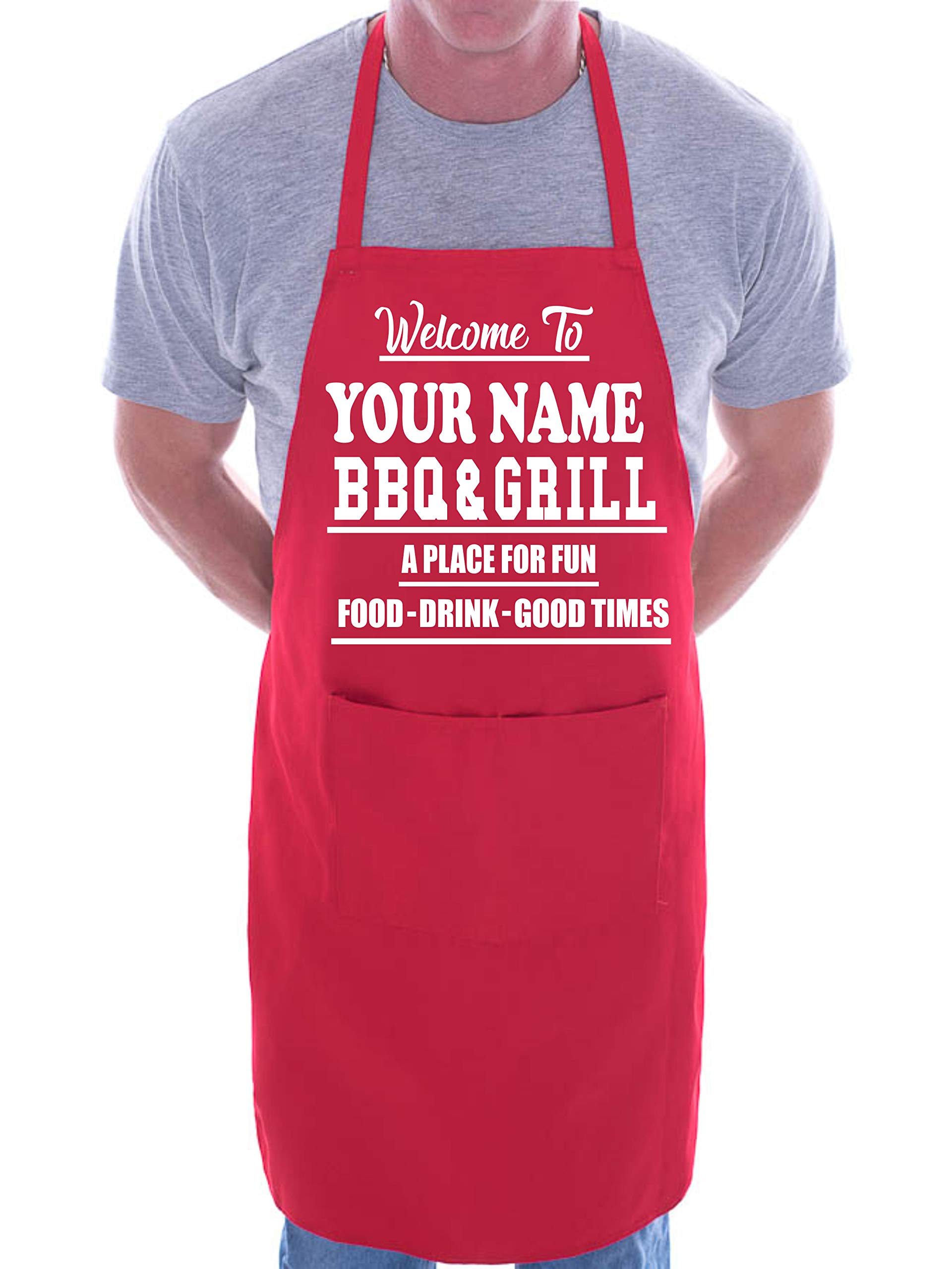 Print4U Personalised Apron Welcome To BBQ & Grill Your Name Red