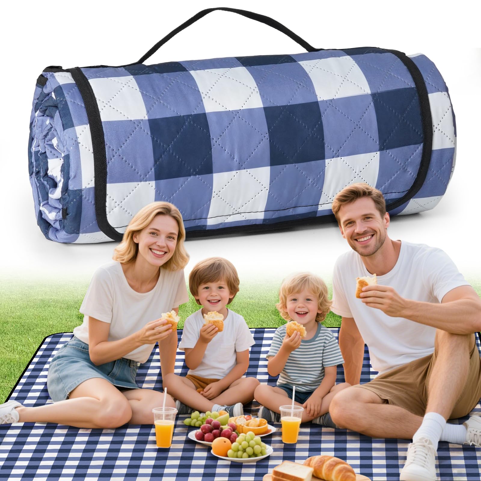 Picnic Blanket Waterproof, Extra Large Picnic Mat 200x200cm, Sandproof Washable Camping Beach Blanket, Camping Accessories for Outdoor Activities, Blue - 1