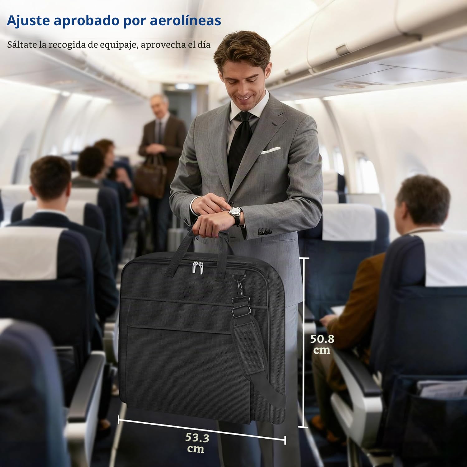 MISSLO Funda para Trajes de Viaje para Hombre con Correa para el Hombro, Portatrajes Impermeable de 42" para Mujer, Bolsas para Ropa de Mano 2 en 1 con Bolsillos para Portátil, Funda Colgante para