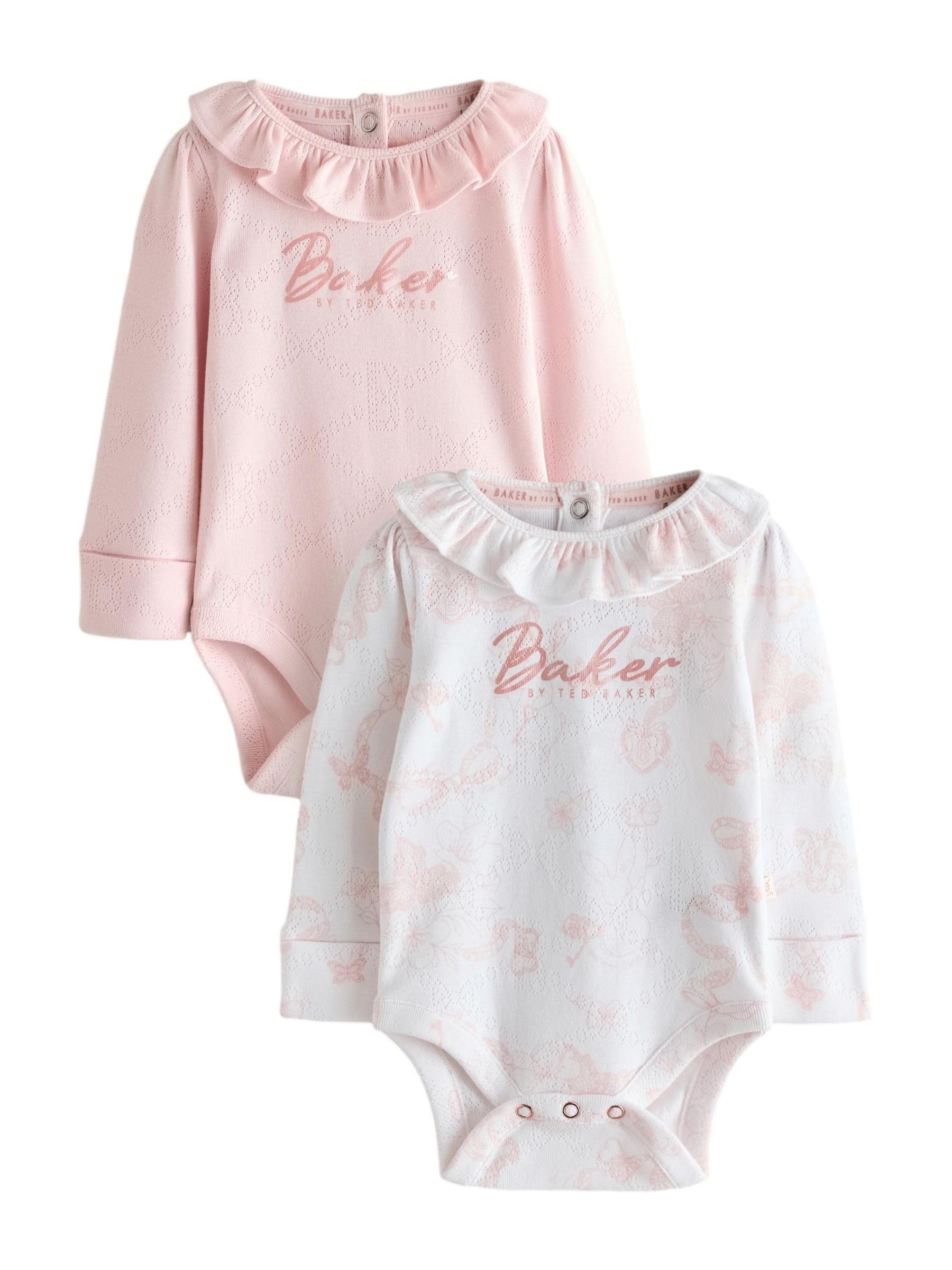 Noworodki dziewczynki Zestaw 2 biało-różowych ażurowych body Baker by Ted Baker