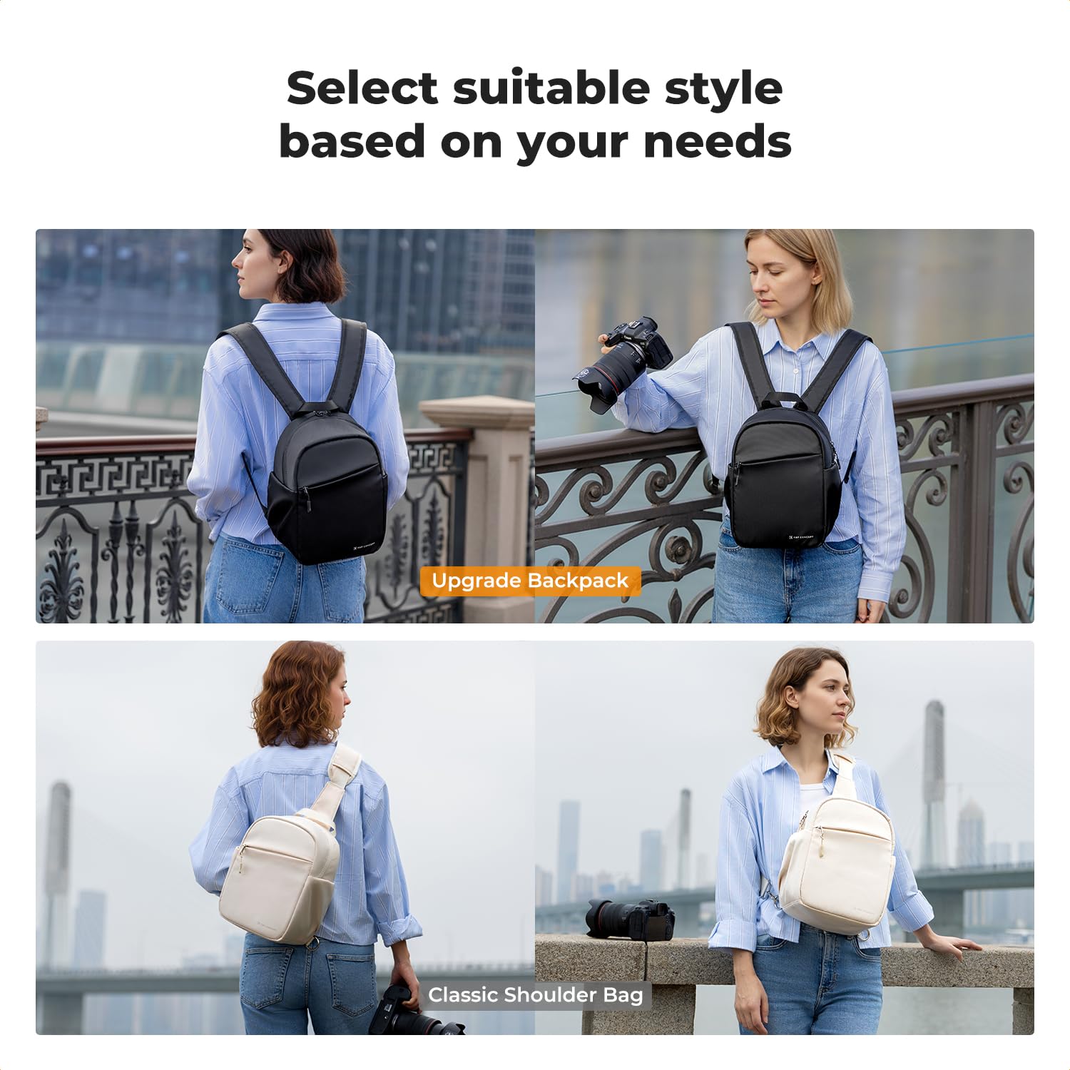K&F CONCEPT Sac à dos pour appareil photo, petit sac à dos photo compact sacoche de protection épaisse pour appareil photo, résistante à l'eau, compatible avec un appareil photo, tablette 9,7 pouces