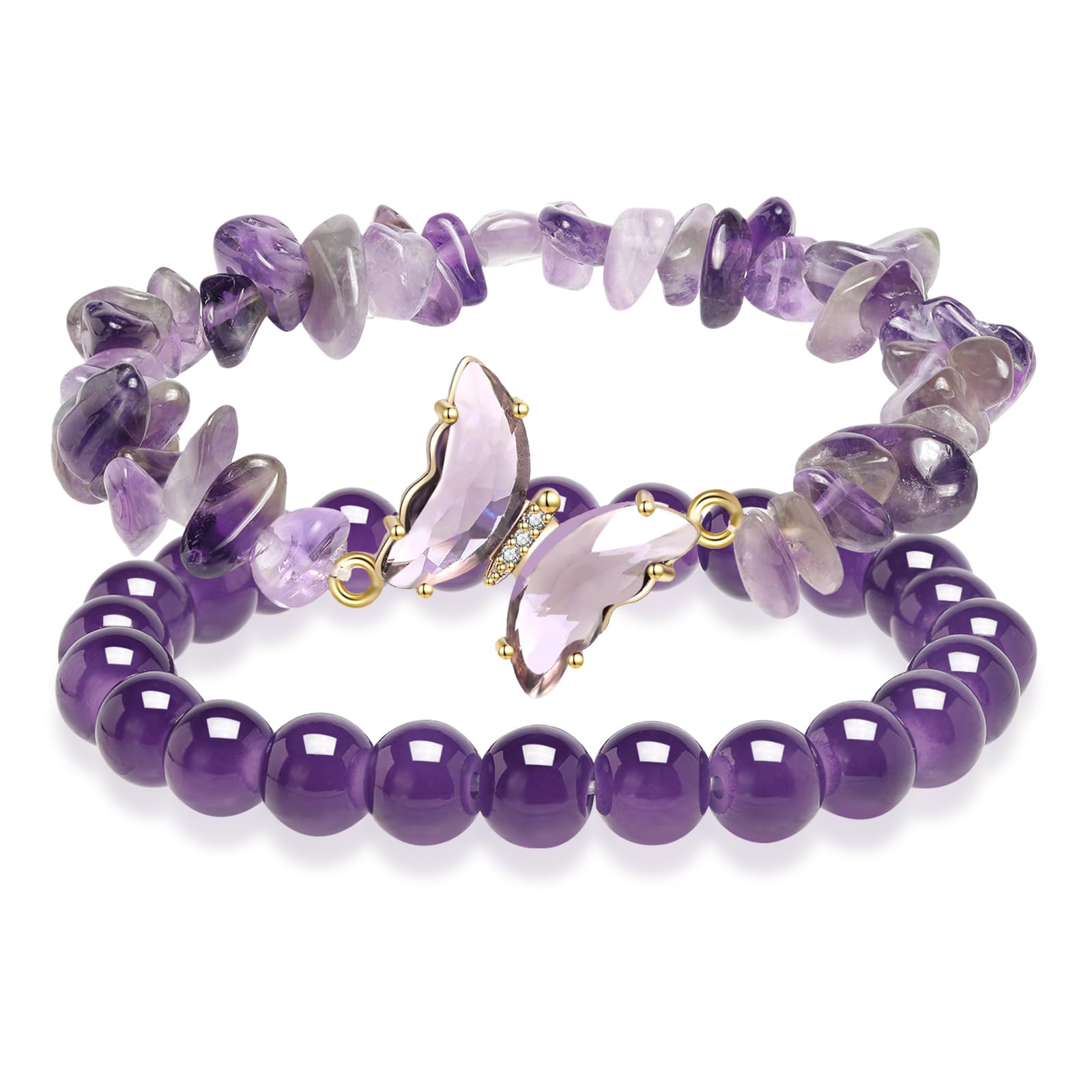 Artlunar Butterfly Bracelets Healing Bracelet Charm Jewelry Mom Gift with Beaded Bracelets Purple Bracelet for Women (Purple)