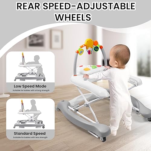 Miniatura 38 de Andador de bebé 5 en 1, andadores de bebé para niños y niñas de 6 a 12 meses, caminador de actividad plegable, andador infantil con gorila, altura