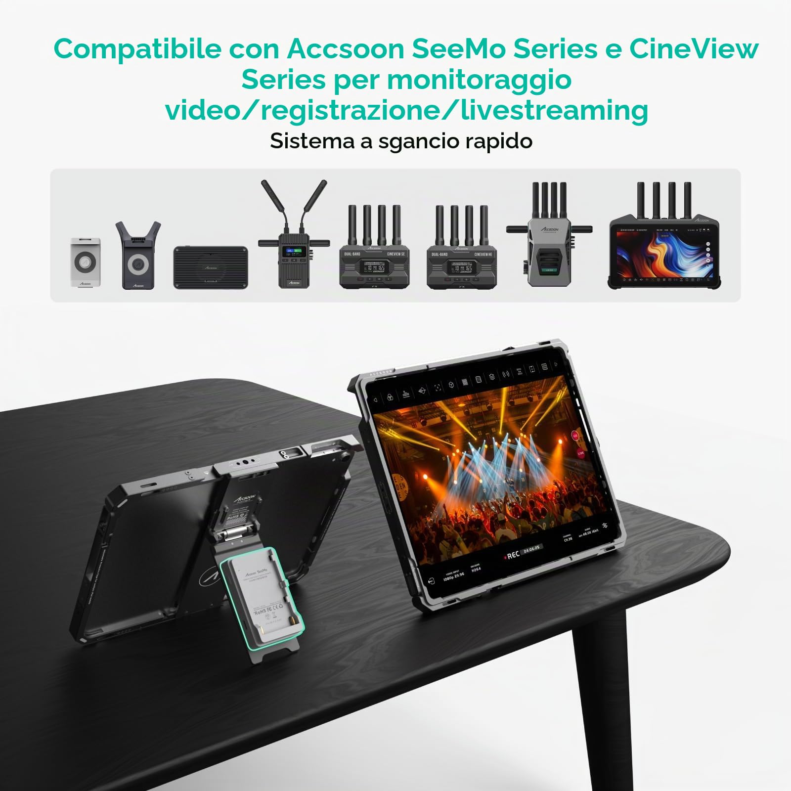 Accsoon Power Cage II per iPad Gen 5-10/Air 3-5/Pro 9.7,10.5,11 Pollici (Gen 1-4) per RED KOMODO Gimbal SLR Mirrorless Kit Trasmissione Wireless e Display