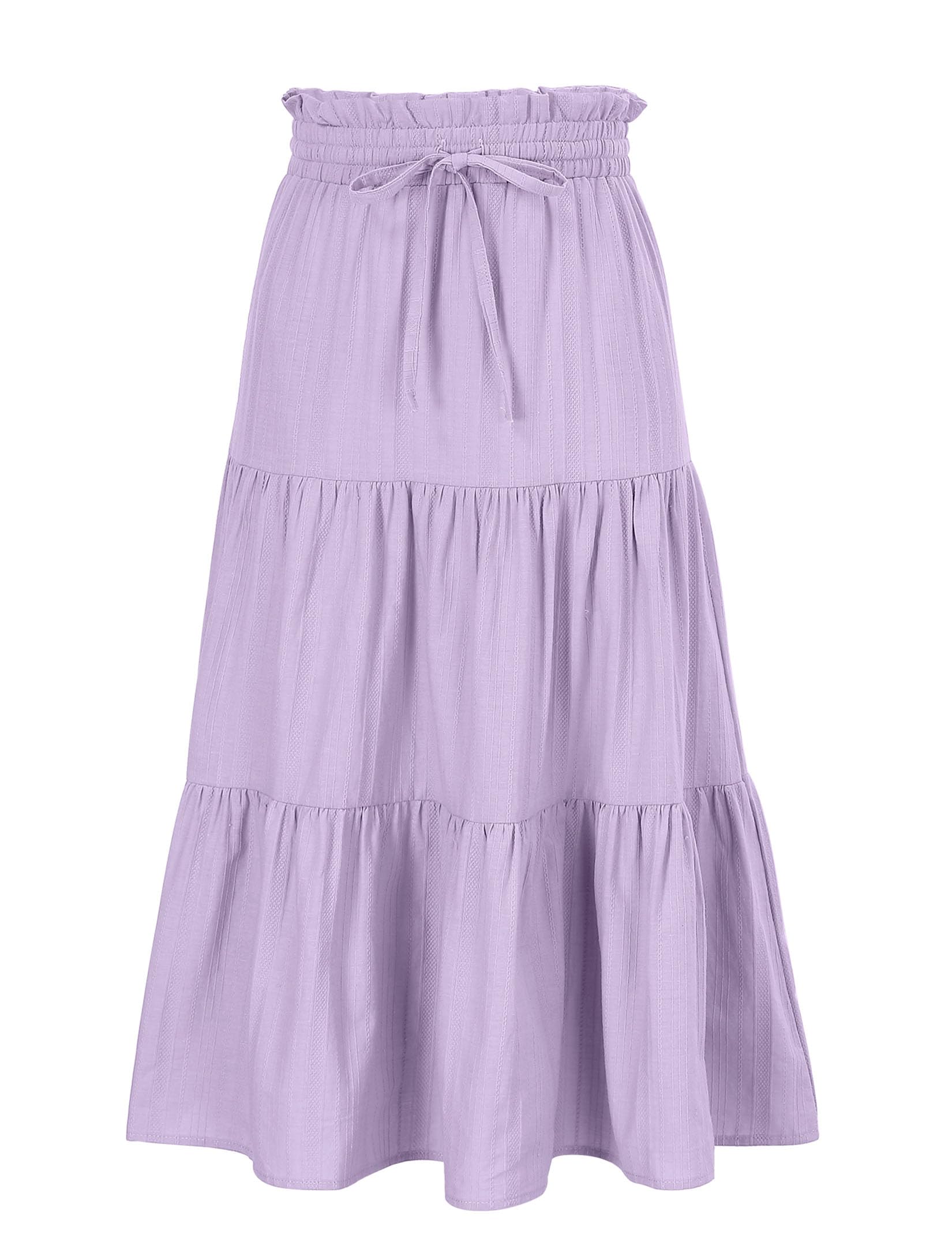 Maxi Skorts Skirt for Girls Button Front High Waisted Long Skirt with Belt Ruffled Skirts with Pocket 3-12Years