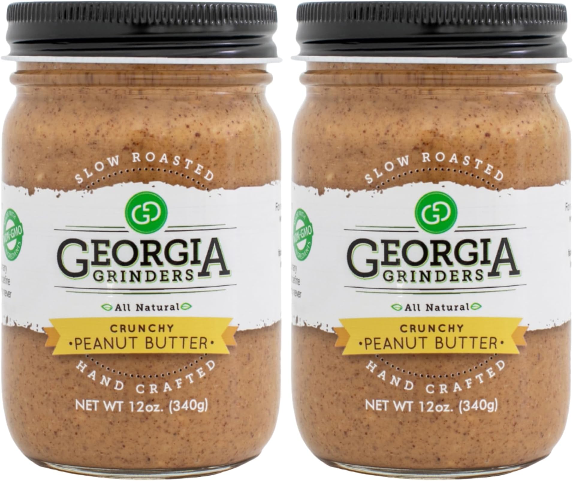 Georgia Grinders Crunchy Peanut Butter Gourmet Spread, No Sugar Added, Gluten-Free, Non-GMO, No Palm Oil, High Protein, Vegan Friendly, 12 Ounce (2 Pack)