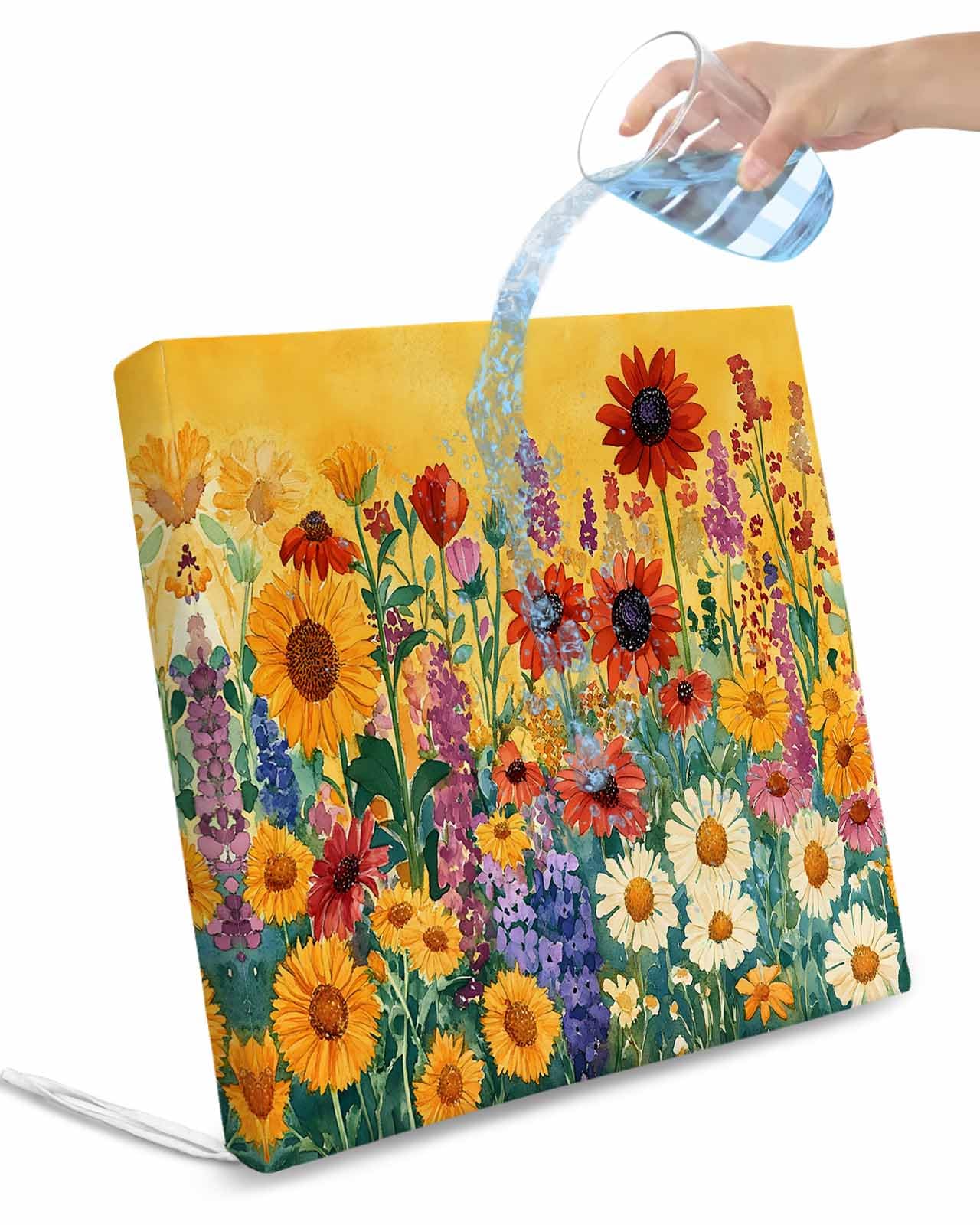 2 Pack Colorful Sunflower Waterproof Cushion Covers with Ties, Outdoor Patio Chaise Lounge Chair Seat Cushion Slip Covers Replacement(Only Cover) Farmhouse Botanical Floral 24