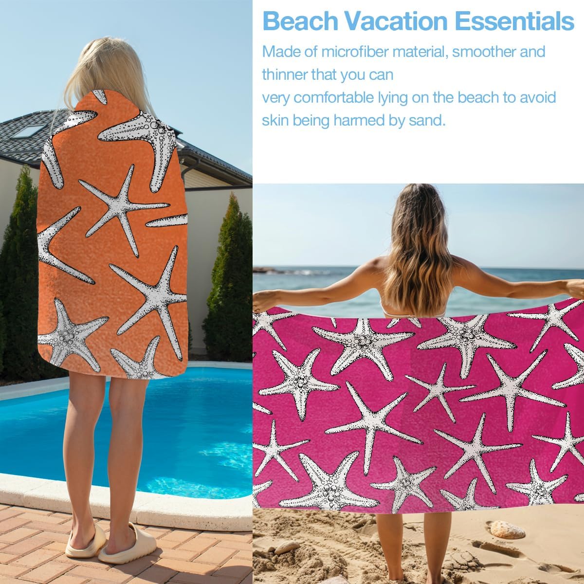 4 Pack Colorful Starfish Beach Towel Microfiber Soft Quick Dry Oversized Swim Towels Beach Accessories Necessities for Pool Camping Travel Girls Trip Weekend Bachelorette Party Favors 32x71 inch