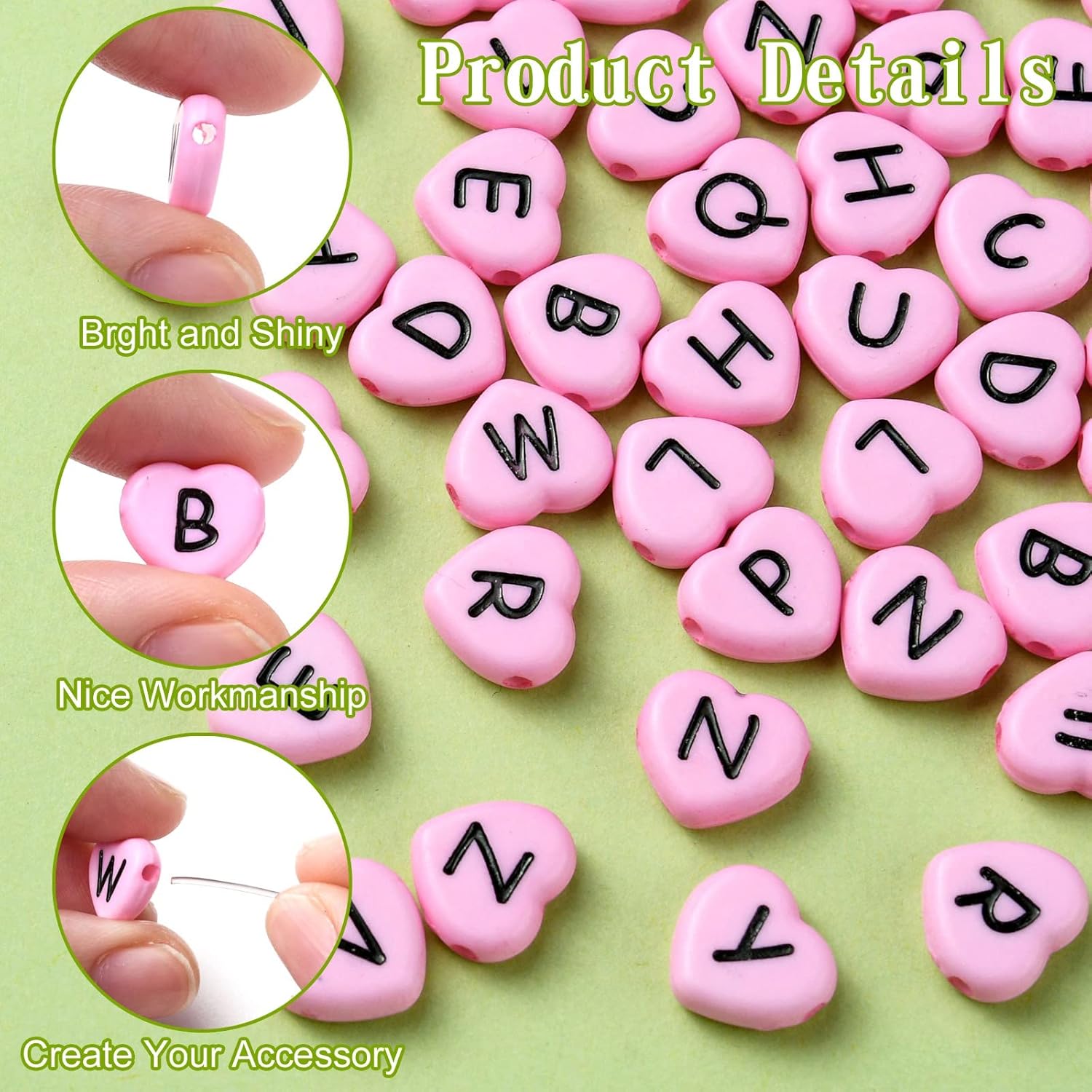KitBeads 100pcs Acrylic Love Heart Letter Beads Opaque Pink Love Heart Shape Beads Cute Flat Alphabet Beads for Jewelry Making Bracelets Necklace Bulk - Image 3