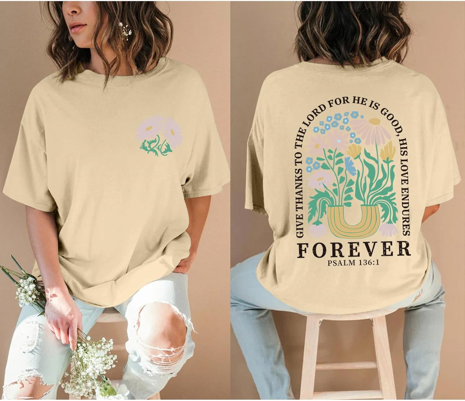 Christian Shirts for Women Religious Faith Tshirts Bible Verse Jesus Shirt Floral Oversized Graphic Tops God Bow Tees - Image 5