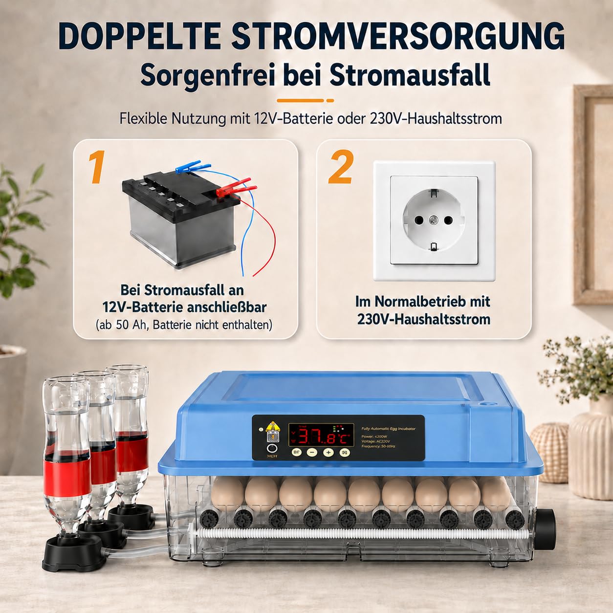 Incubadora de 36 huevos totalmente automática, incubadora con giro automático y adición de agua, incubadora para pollos, patos y codornices, incubadora de superficies con control de