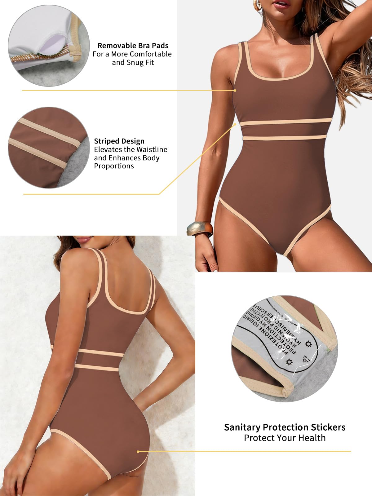 Rayson Bañadores Mujer Reductor Barriga Trajes de Baño Una Pieza Cuello en U Push up Ropa de Baño Deportivo de Chaleco