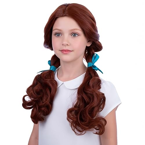 Miniatura 33 de Peluca trenzada negra con flequillo para niños, peluca larga y recta con 2 coletas, pelucas sintéticas para niñas, pelucas sintéticas con gorra