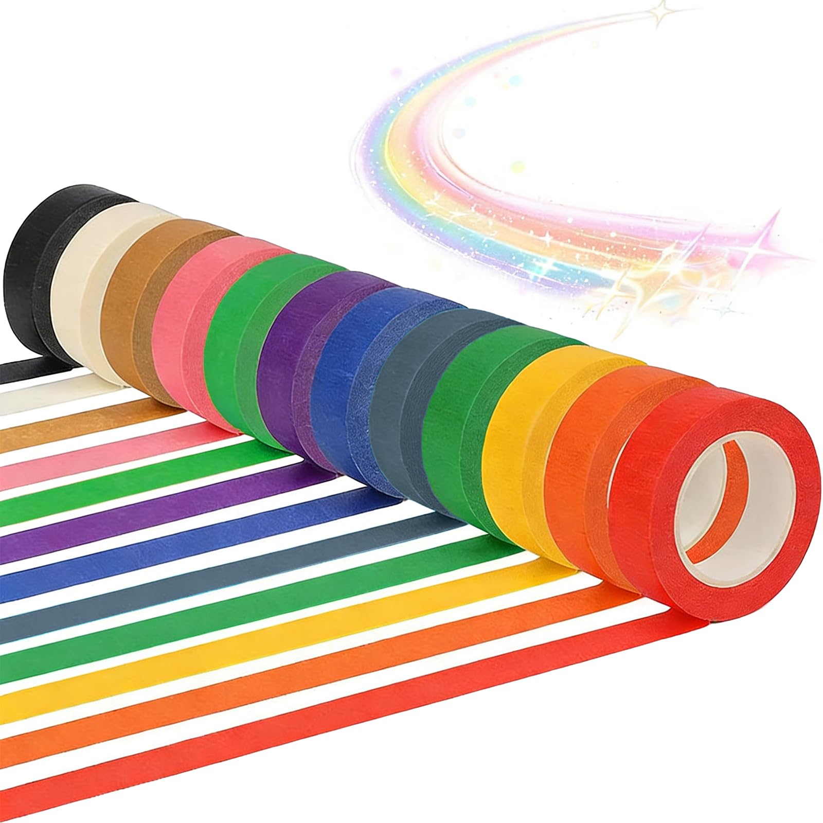 YDYxieji 12-Color Washi Tape Set,Vibrant Rainbow Masking Tape for Scrapbooking, DIY Crafts, Decorating, Planner, Art, and Home Use,Writable, Removable Adhesive, 13m Long, 20mm Wide