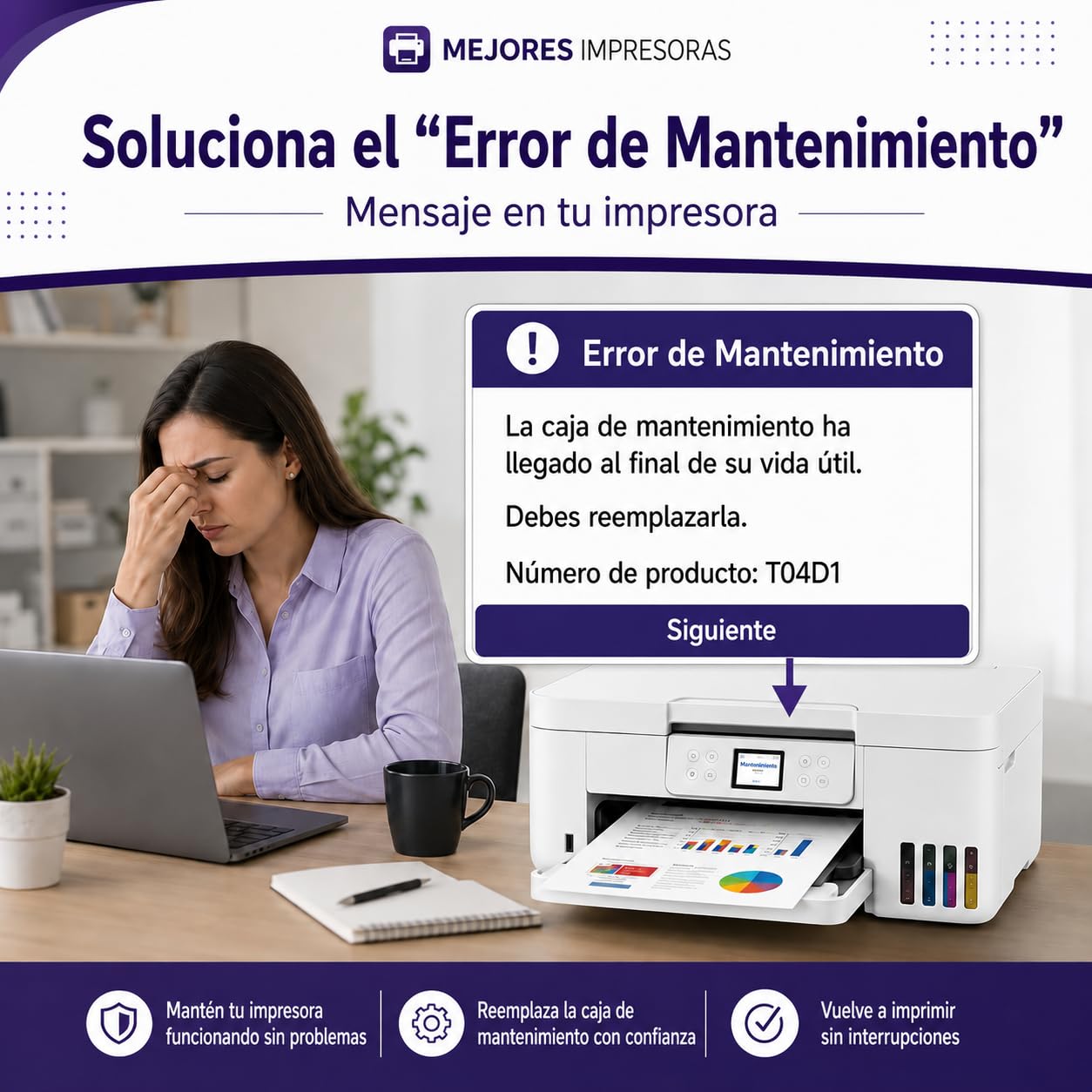 Caja de mantenimiento T04D1 para impresoras Epson EcoTank, Workforce y XP | Compatible con ET-3750 ET-4850, 4750 ET-4760 ET-3850 ET15000 WF-2860 (T04D100 | E-04D1) | Pieza compatible | Fácil reemplazo