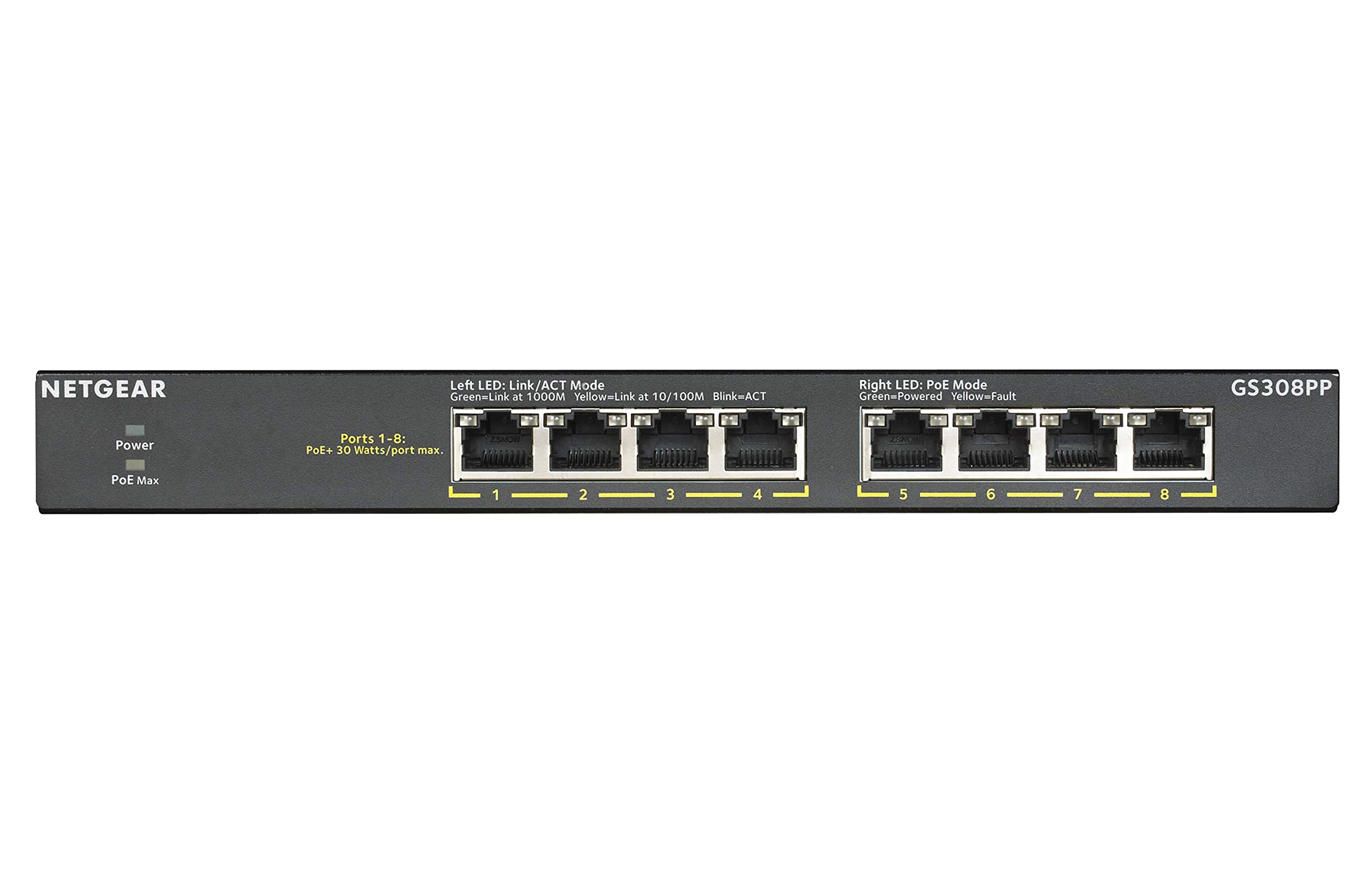 NETGEAR Switch Ethernet PoE 8 porte Unmanaged (GS308PP), Switch PoE Gigabit con 8 x PoE+ a 83 W, montaggio desktop o a parete