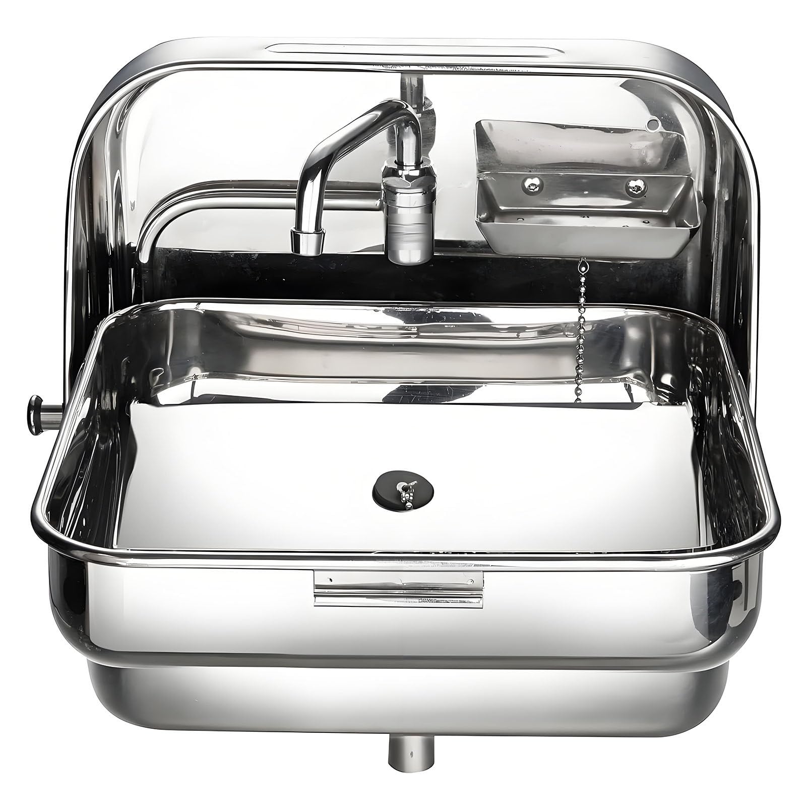 SHENGSHIYU Rv Folding Hand Wash Sink,Small Sink for Van,Single Bowl Rv Hand Wash Rectangular Basin with Filter Drain & Shelf,for Campers & Yachts, Silver