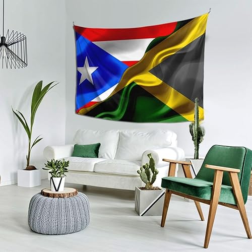Miniatura 3 de Tapiz de bandera de Jamaica Puerto Rico y Jamaica, 60 x 40 pulgadas, divertido tapiz estético, arte de pared para dormitorio, sala de estar, colgar