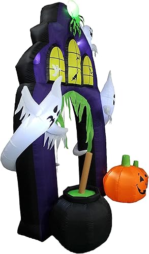 Miniatura 4 de Paquete de dos decoraciones de fiesta de cumpleaños y Halloween, incluye pastel inflable de feliz cumpleaños de 6 pies de alto con velas y arco de